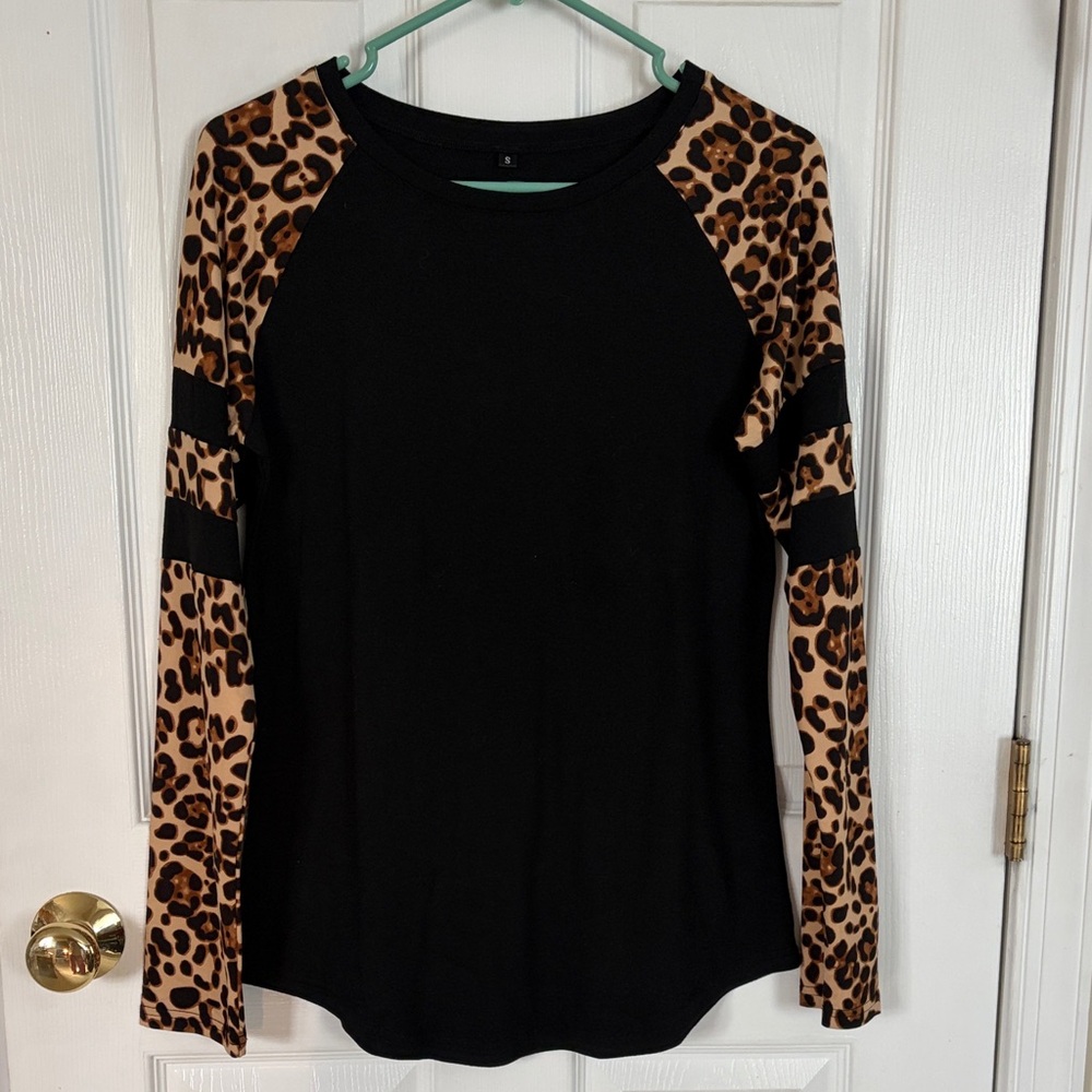 Black with animal print long sleeve shirt